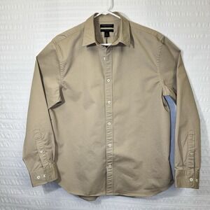 Banana Republic Men's Khaki Brushed Denim Shirt Size L Organic Cotton Button Up